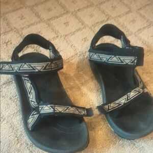 Navy Blue Sandals with Patterned Straps